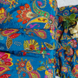 Blue Floral Embroidered Crepe Silk Fabric