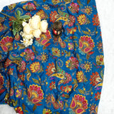Blue Floral Embroidered Crepe Silk Fabric