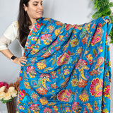 Blue Floral Embroidered Crepe Silk Fabric