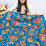 Blue Floral Embroidered Crepe Silk Fabric