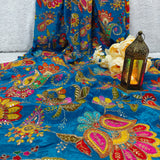 Blue Floral Embroidered Crepe Silk Fabric