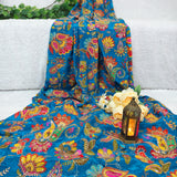 Blue Floral Embroidered Crepe Silk Fabric
