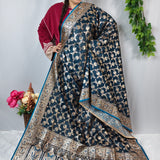 Petrol Blue Silver Banarasi Brocade Saree
