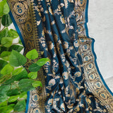 Petrol Blue Silver Banarasi Brocade Saree