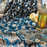 Petrol Blue Silver Banarasi Brocade Saree