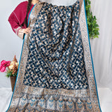 Petrol Blue Silver Banarasi Brocade Saree