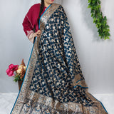 Petrol Blue Silver Banarasi Brocade Saree