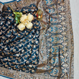 Petrol Blue Silver Banarasi Brocade Saree