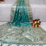 Turquoise Silver Banarasi Brocade Saree