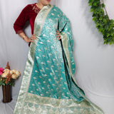 Turquoise Silver Banarasi Brocade Saree