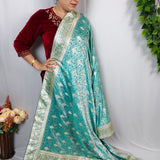 Turquoise Silver Banarasi Brocade Saree