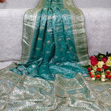 Turquoise Silver Banarasi Brocade Saree