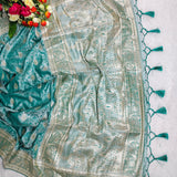 Turquoise Silver Banarasi Brocade Saree