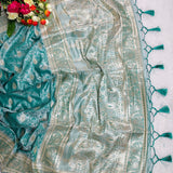 Turquoise Silver Banarasi Brocade Saree