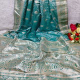 Turquoise Silver Banarasi Brocade Saree