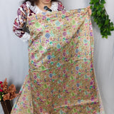 Beige Floral Embroidered Chinnon Fabric