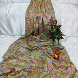 Beige Floral Embroidered Chinnon Fabric