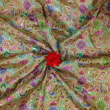 Beige Floral Embroidered Chinnon Fabric