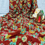 Bronze Floral Embroidered Crepe Silk Fabric