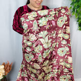 Chocolate Brown Floral Embellished Crepe Fabric