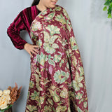 Chocolate Brown Floral Embellished Crepe Fabric