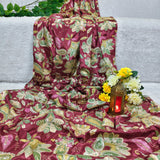 Chocolate Brown Floral Embellished Crepe Fabric