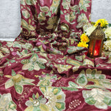 Chocolate Brown Floral Embellished Crepe Fabric