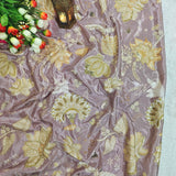 Dusty Taupe Floral Embellished Crepe Fabric