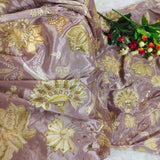 Dusty Taupe Floral Embellished Crepe Fabric