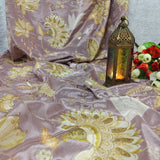Dusty Taupe Floral Embellished Crepe Fabric