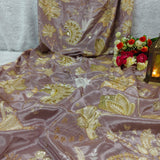 Dusty Taupe Floral Embellished Crepe Fabric