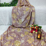 Dusty Taupe Floral Embellished Crepe Fabric