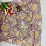 Dusty Taupe Floral Embellished Crepe Fabric