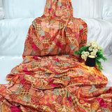 Blush Peach Geometric Embroidered Chinnon Fabric