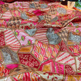 Blush Peach Geometric Embroidered Chinnon Fabric