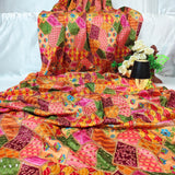 Orange Geometric Embroidered Chinnon Fabric