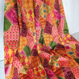 Orange Geometric Embroidered Chinnon Fabric
