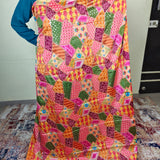 Orange Geometric Embroidered Chinnon Fabric