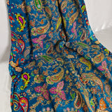 Blue Paisley Embroidered Silk Crepe Fabric