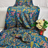 Blue Paisley Embroidered Silk Crepe Fabric