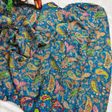 Blue Paisley Embroidered Silk Crepe Fabric