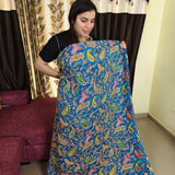 Blue Paisley Embroidered Silk Crepe Fabric