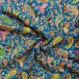 Blue Paisley Embroidered Silk Crepe Fabric