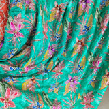Green Floral Embroidered Silk Crepe Fabric
