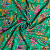 Green Floral Embroidered Silk Crepe Fabric