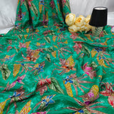 Green Floral Embroidered Silk Crepe Fabric