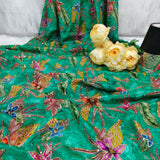 Green Floral Embroidered Silk Crepe Fabric