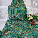 Turquoise Geometric Embroidered Crepe Silk Fabric
