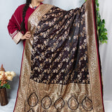 Coffee Brown Gold Jacquard Silk Saree