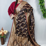 Coffee Brown Gold Jacquard Silk Saree
